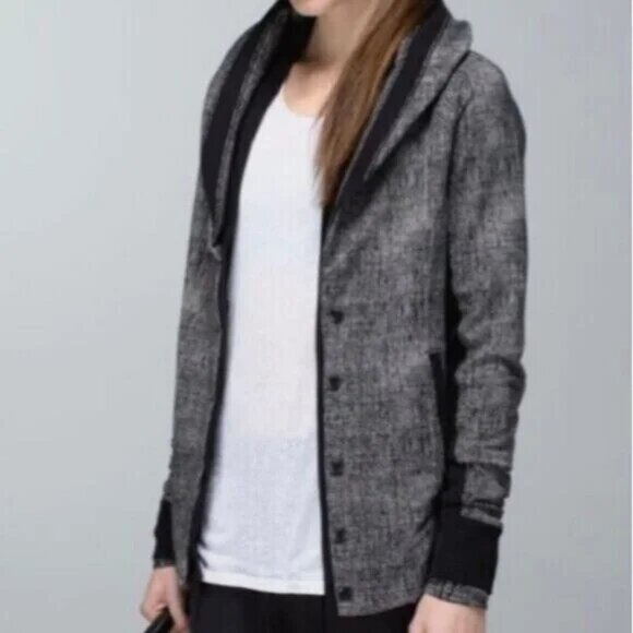 LULULEMON To Class Double Collar Heather Gray Button Up Sweater Jacket~10 - Picture 2 of 14